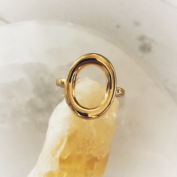Gold Oval Open Ring-Adjustable Stainless Ring - Picture 2 of 6